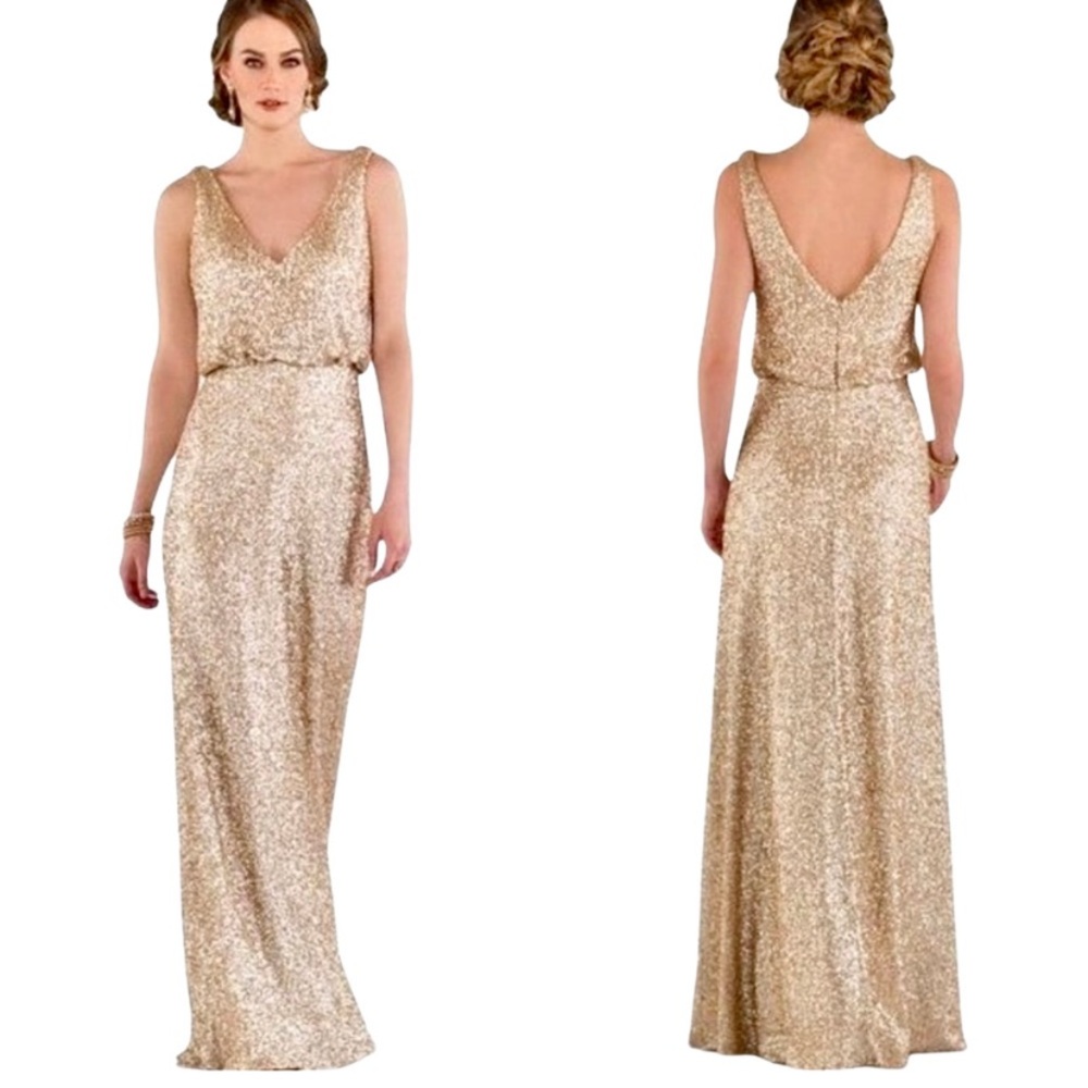 SORELLA VITA Gold Sequin V-Neck Maxi Dress